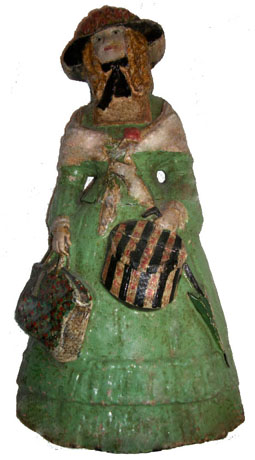 Lady with Carpetbag and Hatbox doorstop